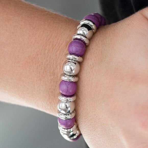 Purple and silver beaded bracelet - Picture 1 of 2